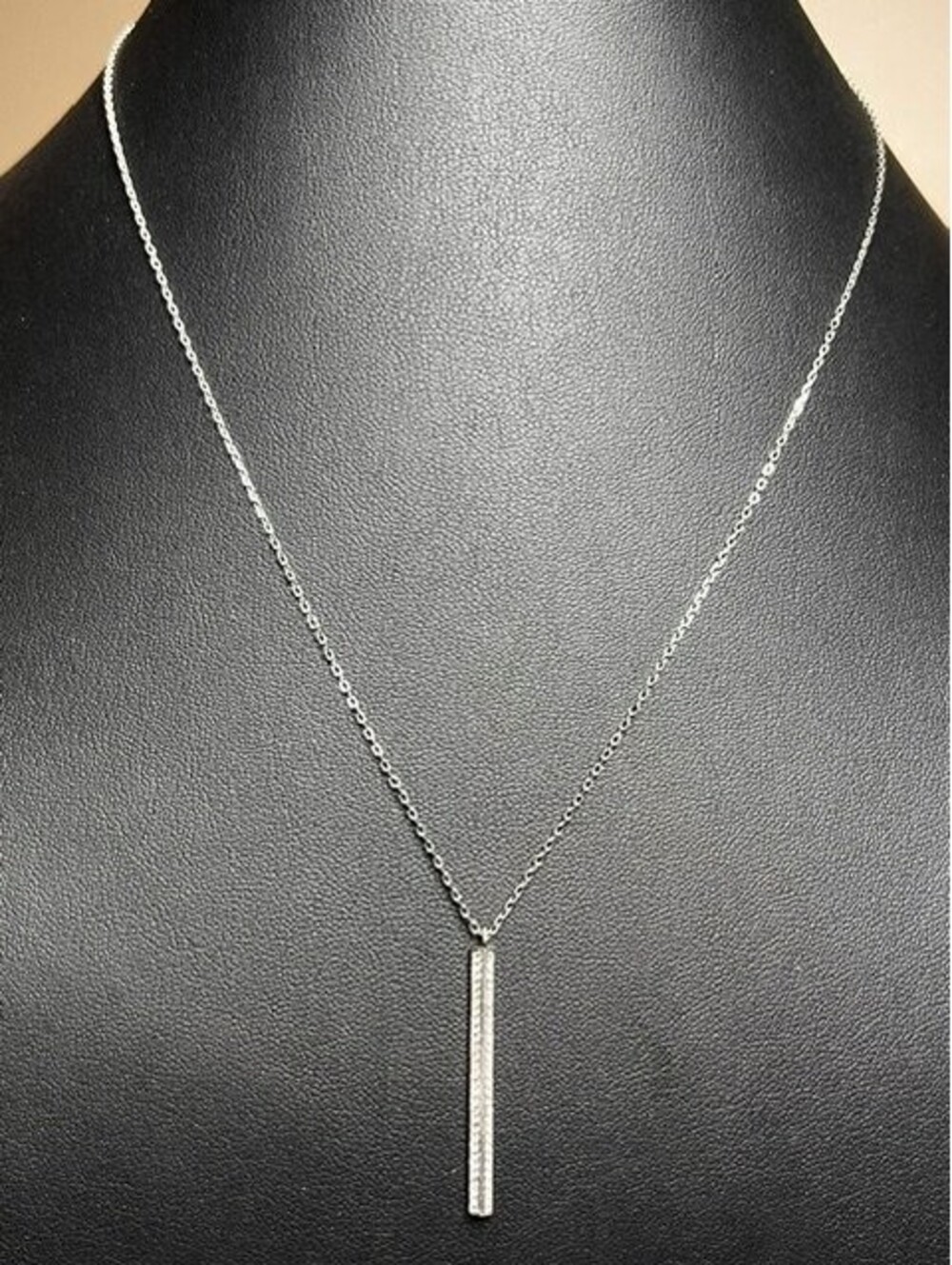 B7019 SPI Sterling Silver Bar Pendant Necklace 18" CZ Elegant minimalist